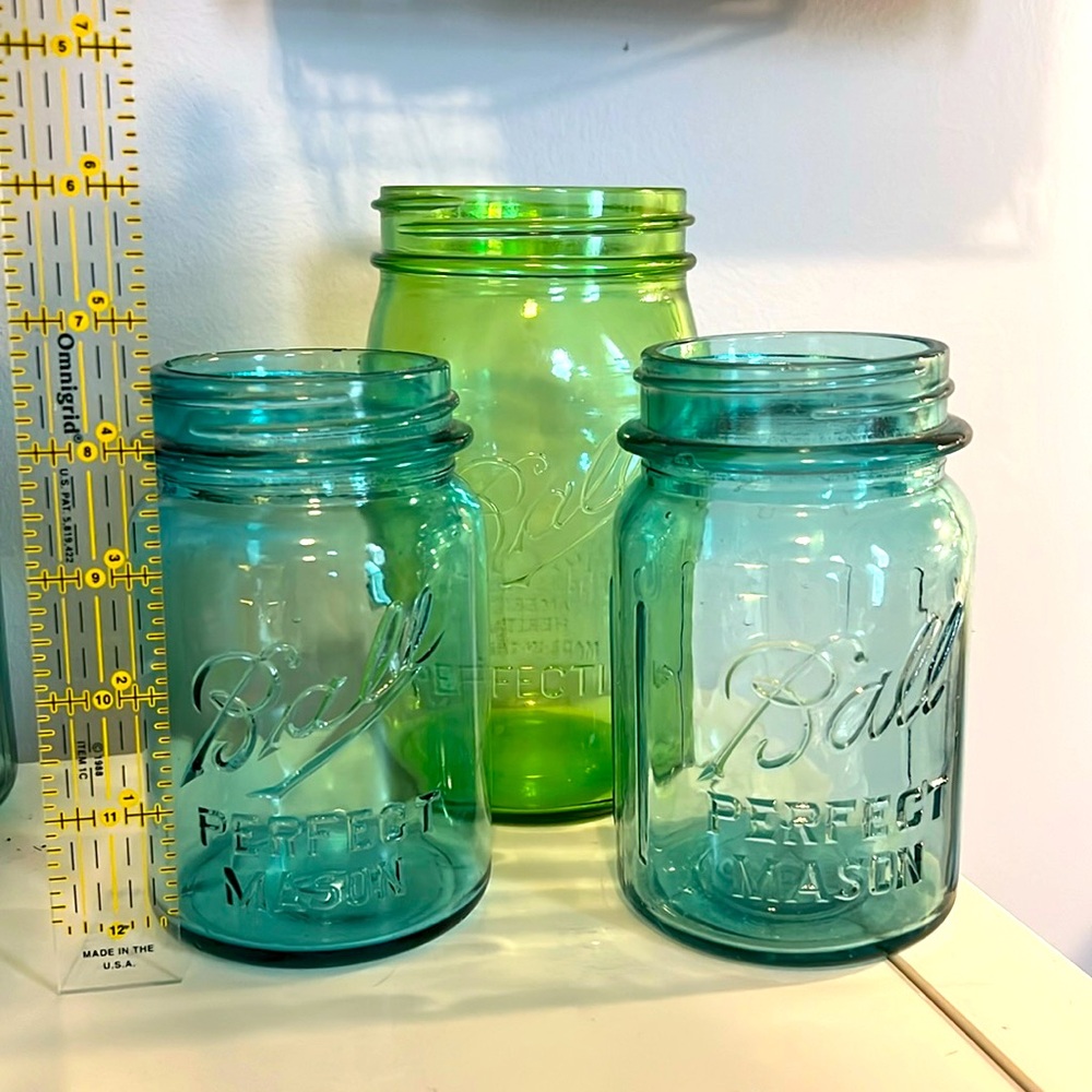 Antique Blue Perfect Ball Mason Jars & a Green Perfection Ball Mason Jar Bundle
